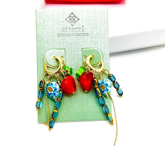 Atterri Gold and Red Boho Heart and Charm Earrings - Picture 1 of 8